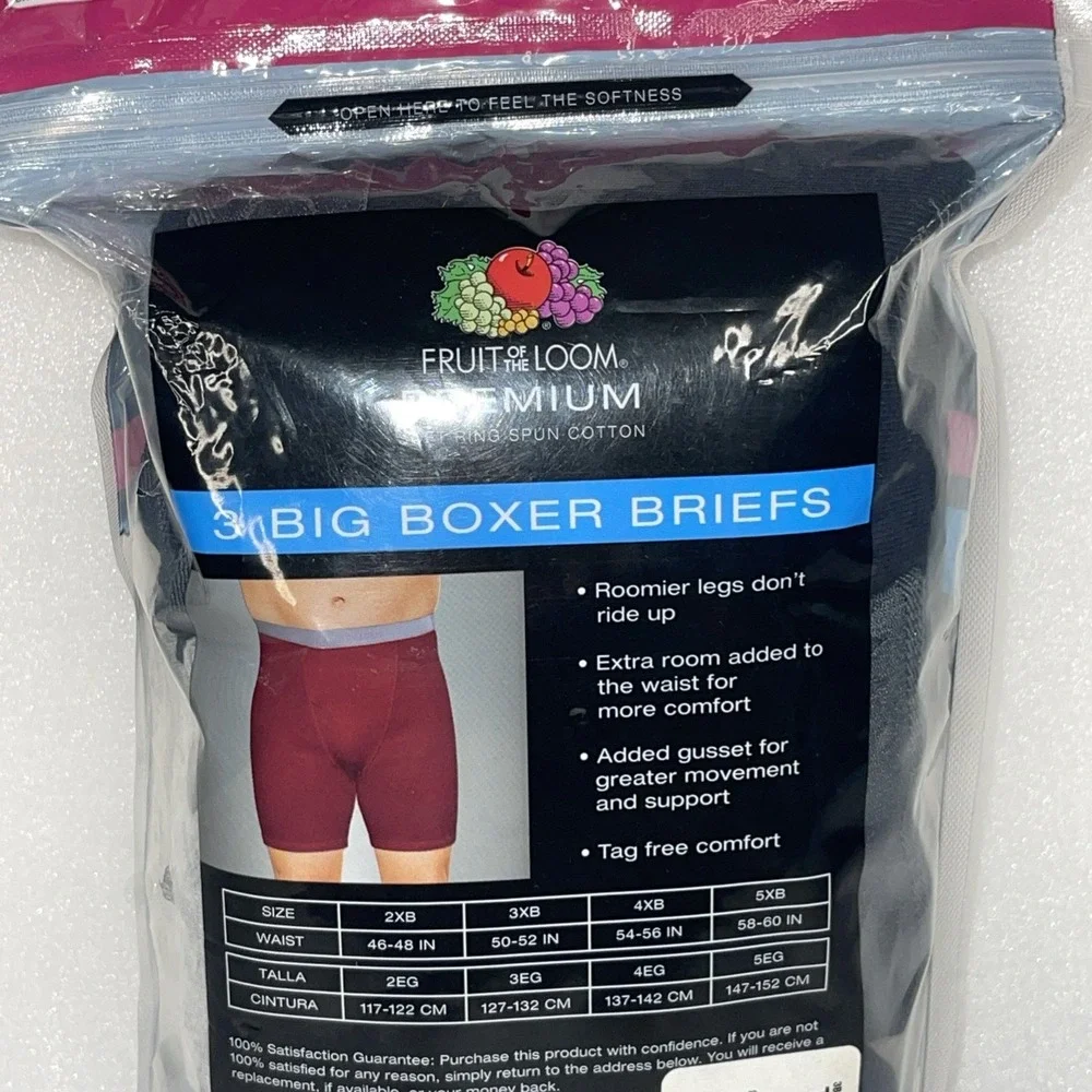 Fruit of the‎ Loom Big Man Premium Boxer Briefs 5XB (58-60) Mesh Fly Pack of 6